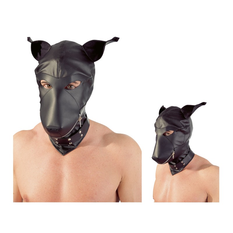 ORION Masque de chien simili cuir noir S-L